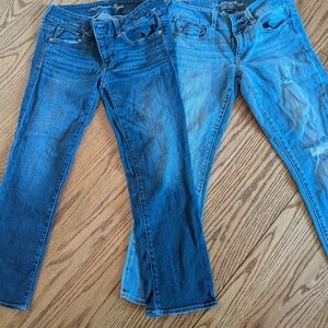 American Eagle Outfitters Blue and Light Blue Ankle Jeans